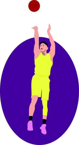 Basketball Joueurs Action Attaque Homme Mettant Balle Dans Panier — Image vectorielle