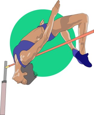 Illustration of an athlete performing high jump with colorful background. Perfect for fitness, sports competition, and athletic training projects.