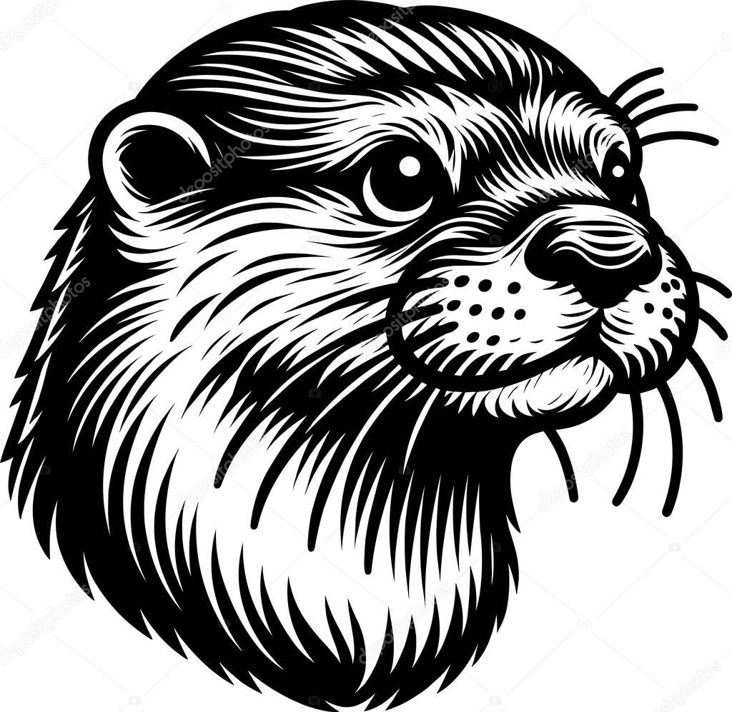 Detailed engraving-style vector of a Eurasian otter head. Ideal for wildlife branding, animal logos, nature art prints, and educational materials about European wildlife.