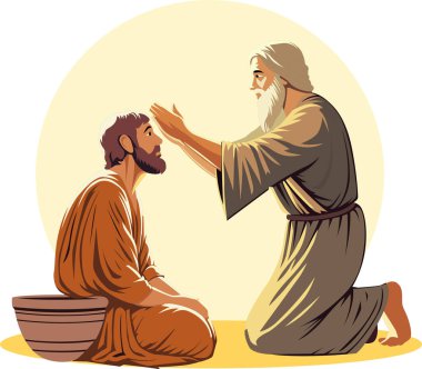 İncil 'de geçen bir sahneyi kutsayan bir büyüğün düz çizimi. Hıristiyan eğitim materyalleri, İncil hikayeleri, dindarlar ve inanç temelli içerik için uygun dini ve ruhani kavram.