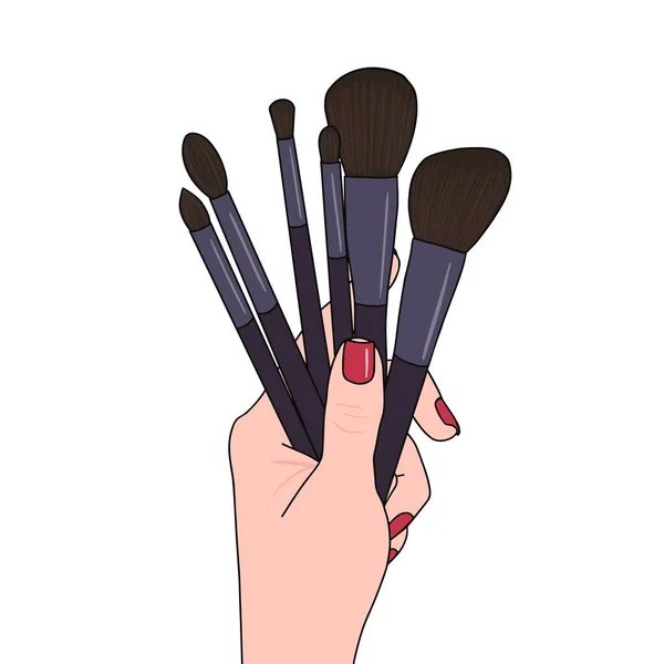 Pinceles Maquillaje Mano Sobre Fondo Blanco Ilustración Vectorial Para Impresión — Vector de stock