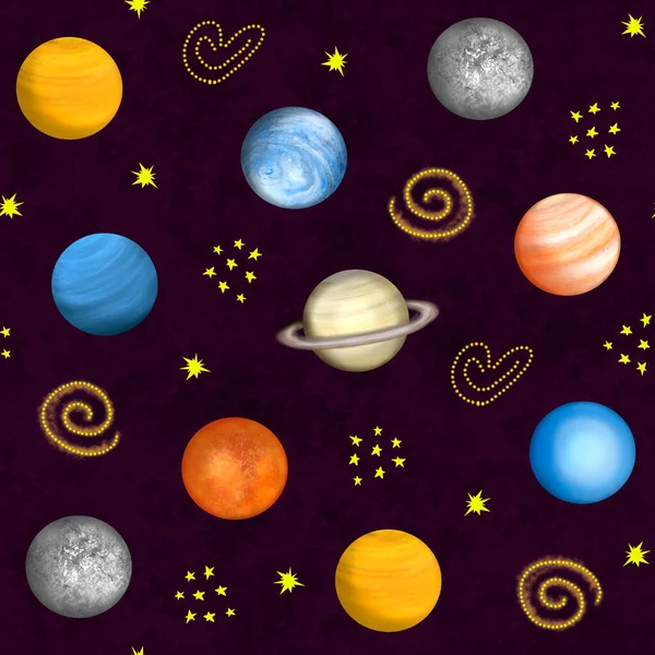 Zonnestelsel Planeten Patroon Donkere Achtergrond Illustratie Voor Afdrukken Achtergronden Wallpapers — Stockfoto