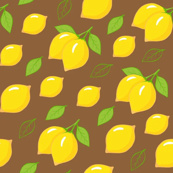 Безшовний Візерунок Лимона Коричневому Фоні Векторні Ілюстрації Друку Фону Шпалер — стоковий вектор