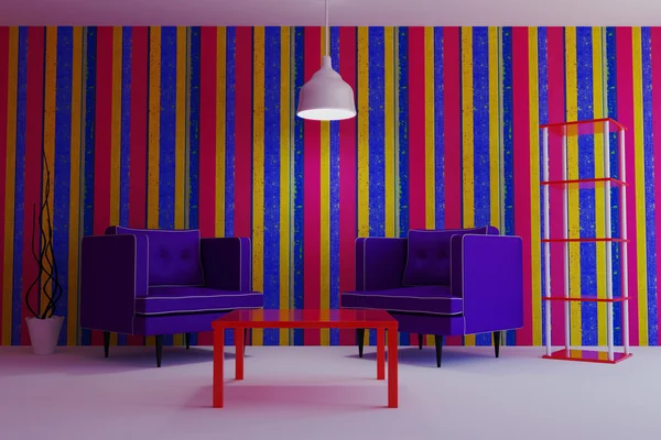 Hidup dalam gaya modern dengan kursi ungu . — Stok Foto
