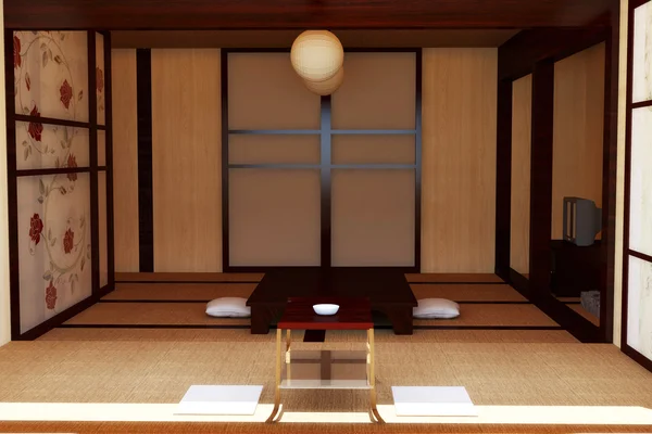 O interior no estilo japonês. ilustração 3d . — Fotografia de Stock