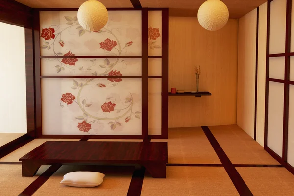 O interior no estilo japonês. ilustração 3d . — Fotografia de Stock