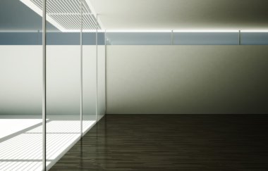 Cam kapılar çıkışını büyük boş ışık odası.