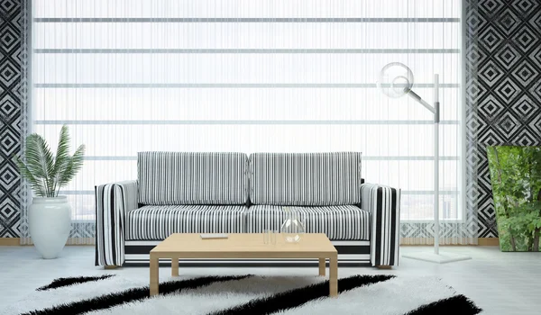 Bild des Wohnzimmers im Stil geometrischer Formen (schwarz-weiß)). — Stockfoto