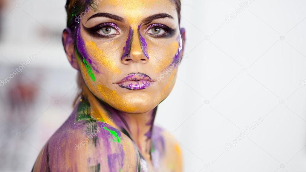 Woman body art on a white background