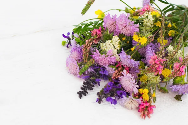 Buket penuh warna bunga liar, latar belakang putih — Stok Foto