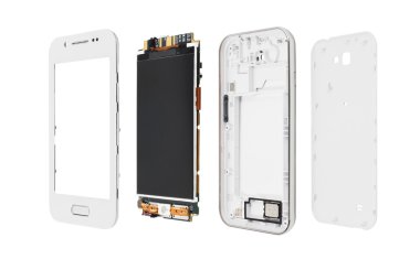 Demonte smartphone üzerinde beyaz izole