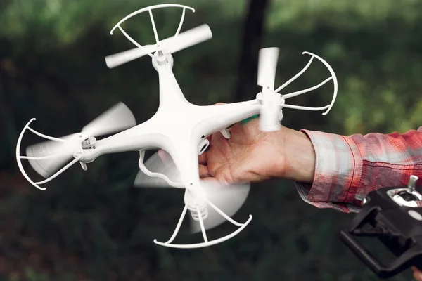 Take of drone flying form hand. Aeromodelling — Stock Photo, Image