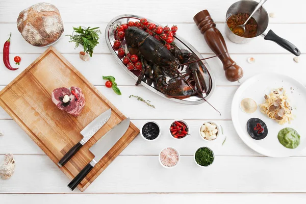 Ingredientes para cozinhar, alimentos crus, flat lay — Fotografia de Stock