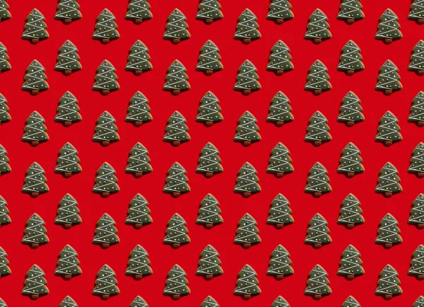 クリスマスツリーパターンレッドシームレスな背景 — ストック写真