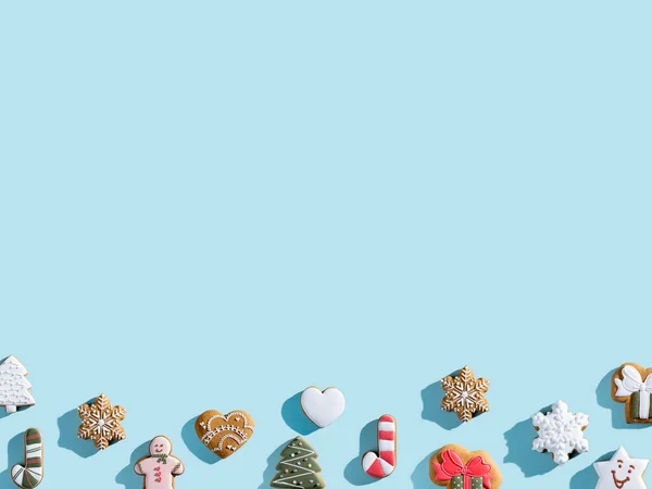 Blauw xmas reclame achtergrond biscuit patroon — Stockfoto