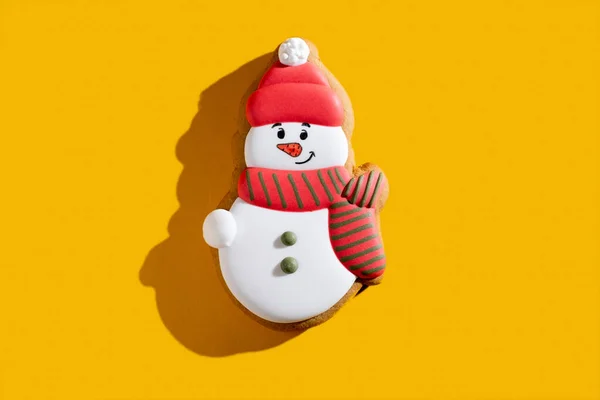 Galleta de muñeco de nieve Navidad panadería comida naranja blanca — Foto de Stock
