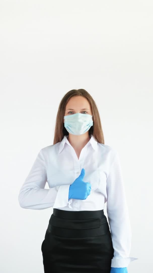 महामारी रोकथाम कार्यालय स्वच्छता संतुष्ट महिला — स्टॉक वीडियो