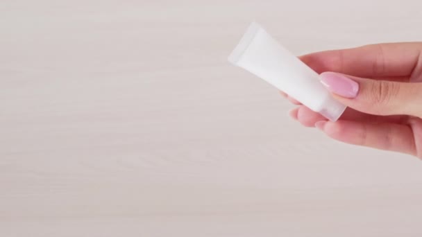 Kosmetikprodukt Hautpflege Hand Mockup Tube Lotion — Stockvideo