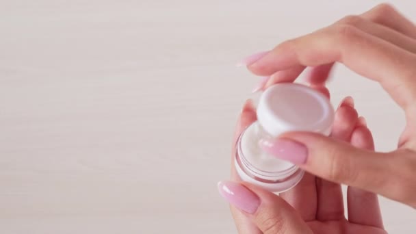Skincare product face moisturizing hands cream jar — Stock Video