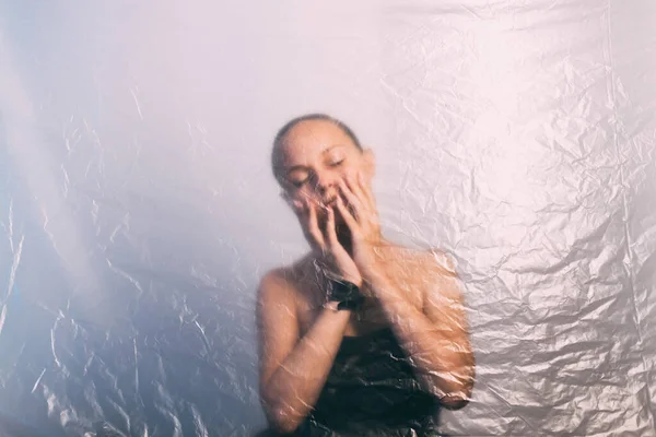 Female tenderness defocused woman portrait creased — Stock Photo, Image