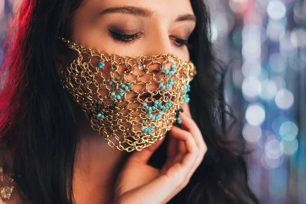 Glamorous pandemic fashion festive party look — Stock Photo, Image