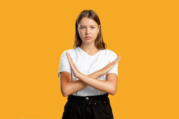 Nope gesture female strike confident teen girl x — Stock Photo, Image