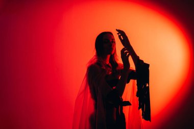 kırmızı sanat portresi neon ışıklı kadın silueti