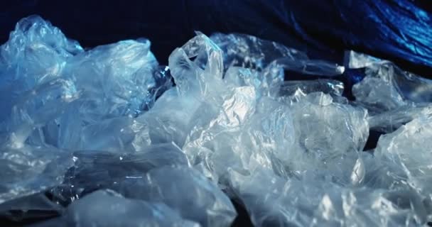 Plastic pollution waste collection cellophane bags — Stock Video