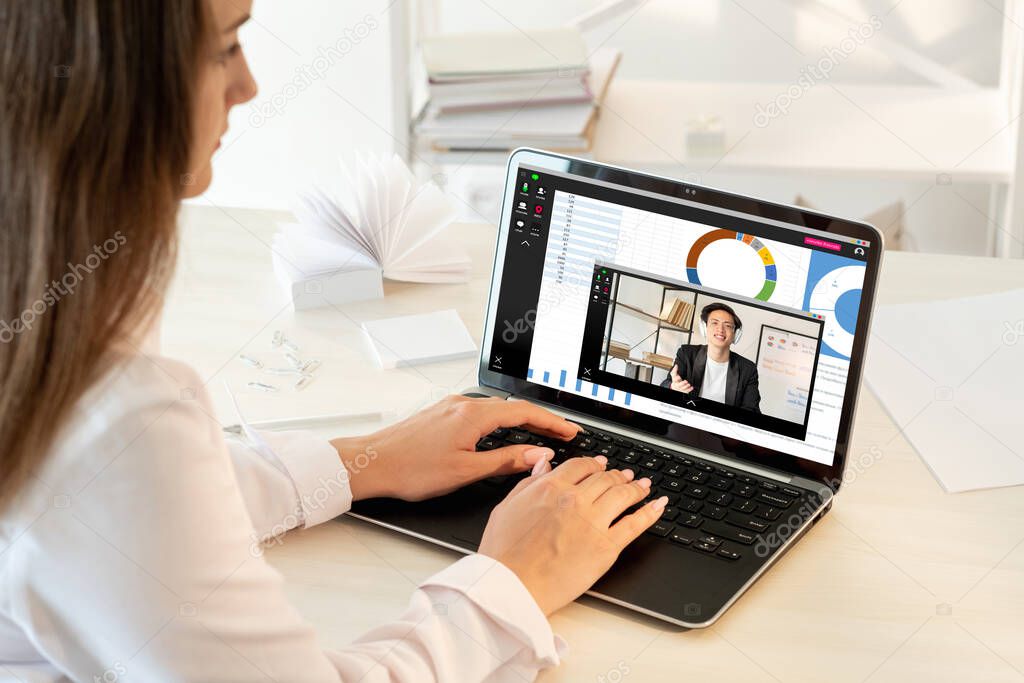 video chat remote education business coach laptop