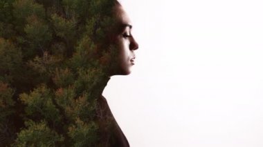 Çift pozlama portre doğa kadın silueti