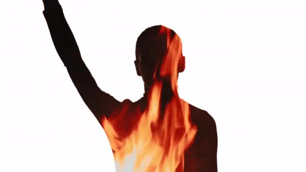 Silhouette double exposition femme protestation incendie — Video