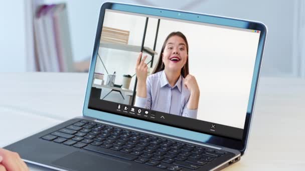 Video konference digitální setkání žena notebook — Stock video