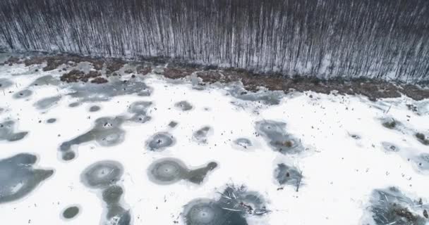 Flyover krajina pohled zimní panorama zasněžené — Stock video