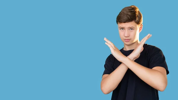 No gesture teen protest restriction refusal guy — Stock Photo, Image