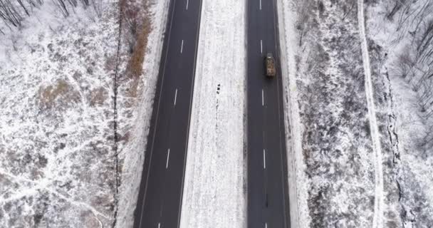 Antenn landskap utsikt vinter väg mål prestation — Stockvideo