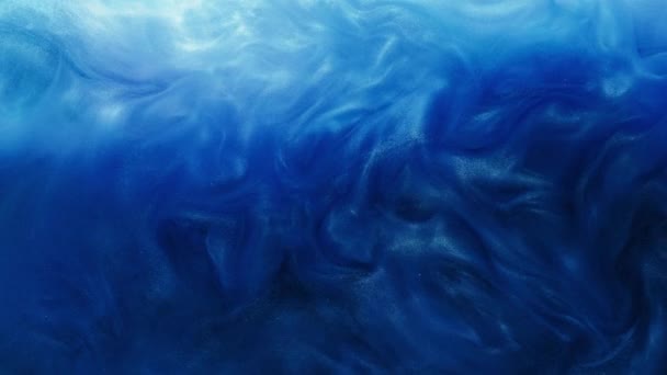 Cor de movimento de fumaça de brilho em fluxo de tinta de água azul — Vídeo de Stock