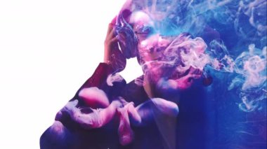 Çift pozlama siluet müzik enerji sis adam
