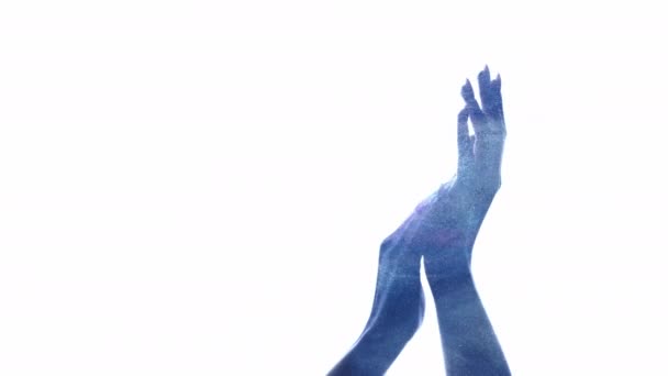 두 번 노출 된 실루엣 손의 승리 박수 — 비디오
