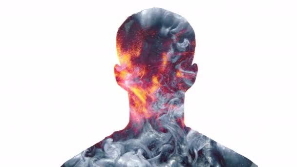 Dvojitá expozice silueta muž energie plamen jiskry — Stock video