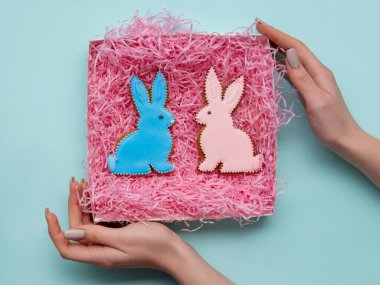 Tatlı hediye ev yapımı tavşanlı kurabiye elleri.