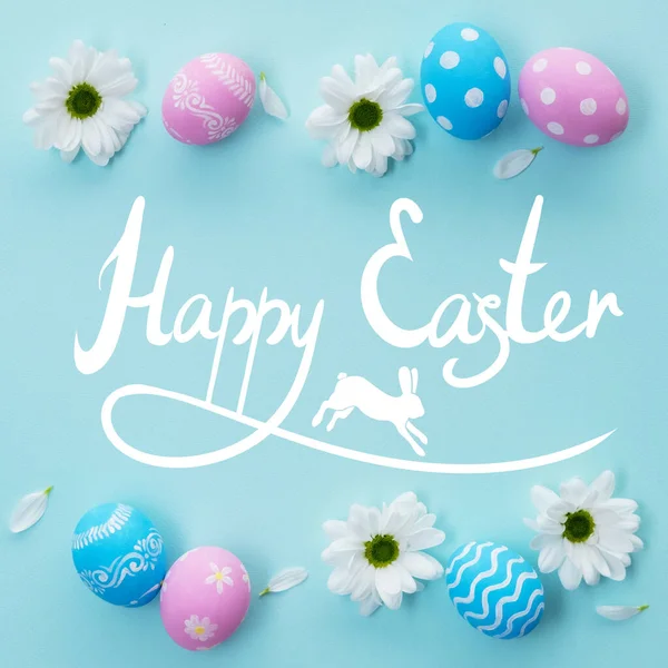 happy easter holiday ornament pink blue egg flower