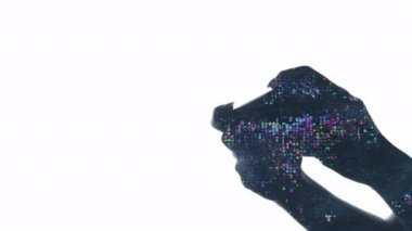 Çift pozlama siluet mobil oyun elleri telefon