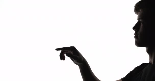 Мужской силуэт виртуальный интерфейс человека сенсорный экран — стоковое видео