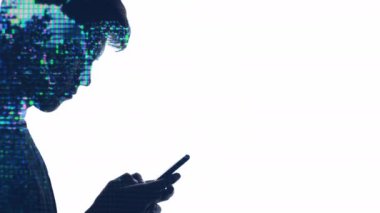 Çift pozlama siluet mavi arıza erkek telefonu