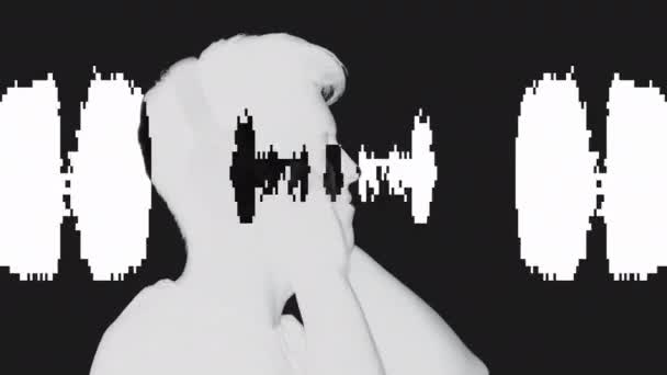 Double exposure silhouette equalizer dj headphones — Stock Video