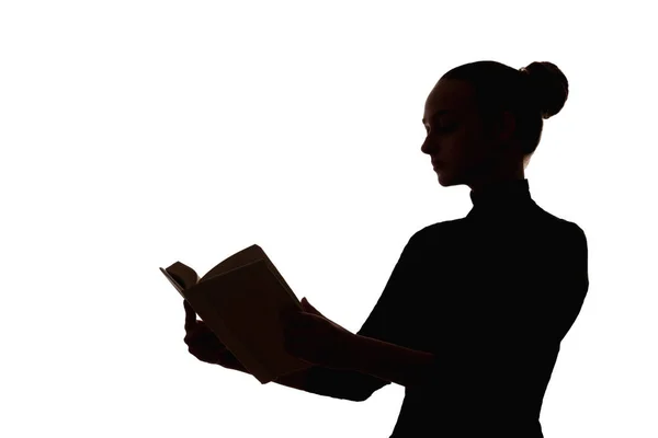 Mujer inteligente silueta lectura hobby libro abierto —  Fotos de Stock