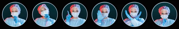 Doctor portrait collage stop covid-19 set of 6 — Stock Photo, Image