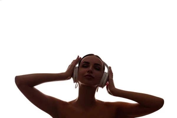 woman outline music entertainment in headphones