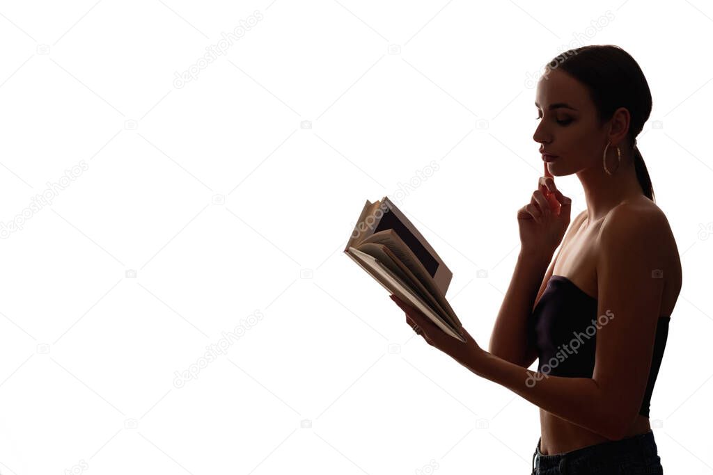 reading woman silhouette learning with open book