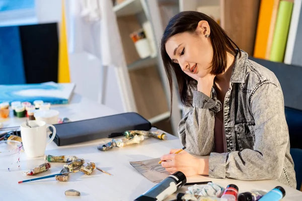 Art talent inspired designer woman sketching draft — Stock Photo, Image